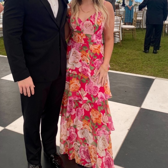 Floral hot pink and Orange wedding guest dress - Picture 1 of 2